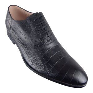 CALZOLERIA ZENOBI CROCODILE EMBOSSED OXFORD ITALIAN MENS DRESS SHOES NEW IN BOX